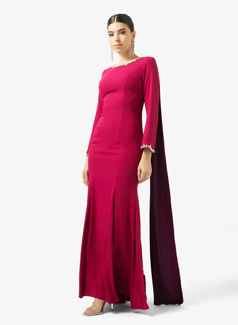 Akadia Fashion ROUND NECK SHOULDER TAIL CREPE DRESS